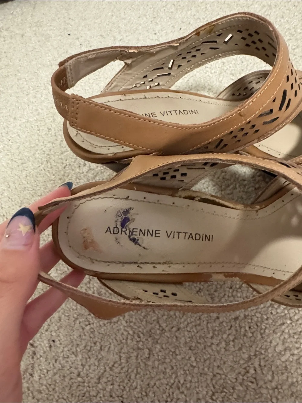 Adrienne Vittadini Tan Cutout Slingback High Heels